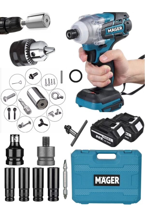 88 Wat 10 Ah Somun Sökme Makinası Çift Akülü Ful Set Çantalı Gator Grip Soket Şarjlı Vidalama - Görsel 1