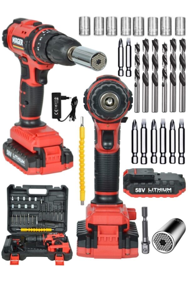 1_org_zoom Germany Thechınolgy 58 Watt Şarjlı Vidalama Matkap Ve Gator Grip Soket Red - Görsel 1