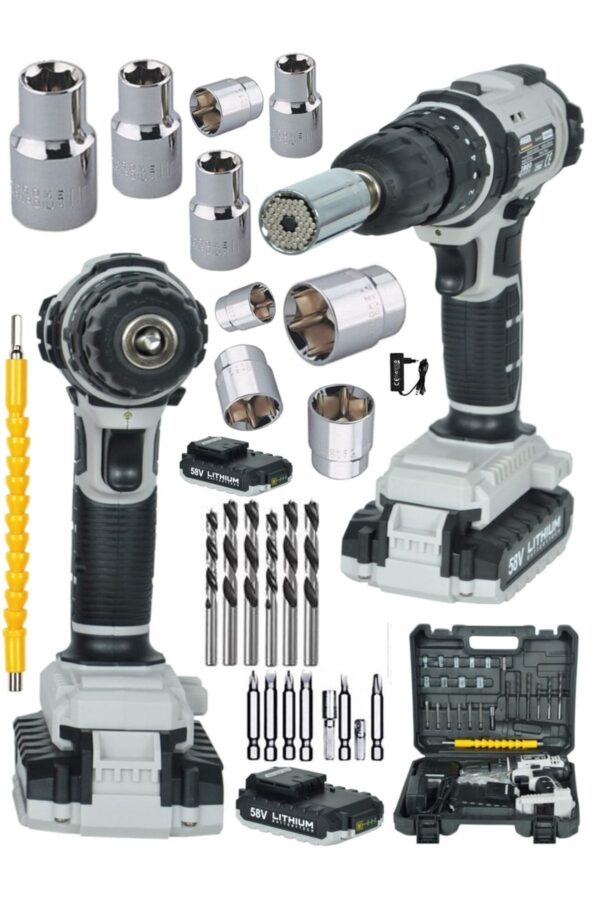 Germany Thechınolgy 58 Watt Şarjlı Vidalama Matkap Ve Gator Grip Soket Grey - Görsel 1