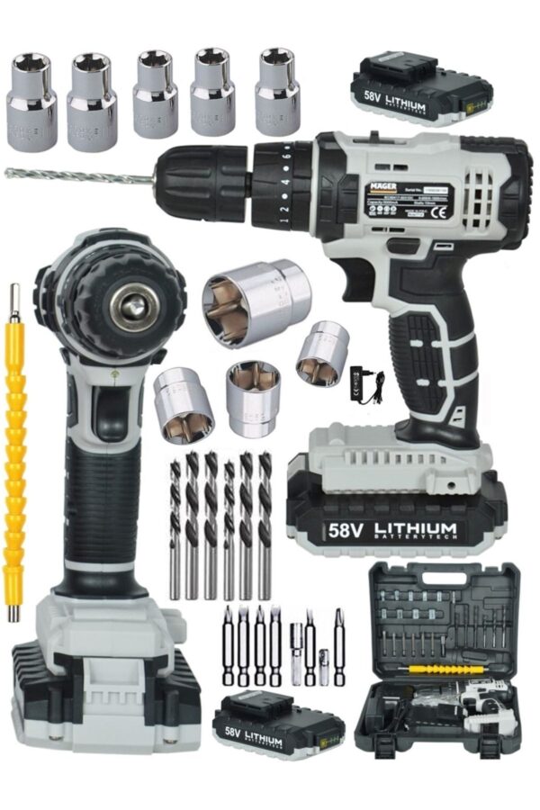 Germany Thechınolgy 58 Watt Şarjlı Vidalama Matkap Ve Gator Grip Soket Grey - Görsel 2